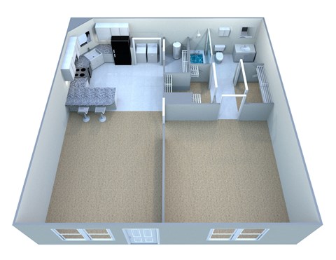 Floor plan for 1 bed, 1 bath, 665 sqft